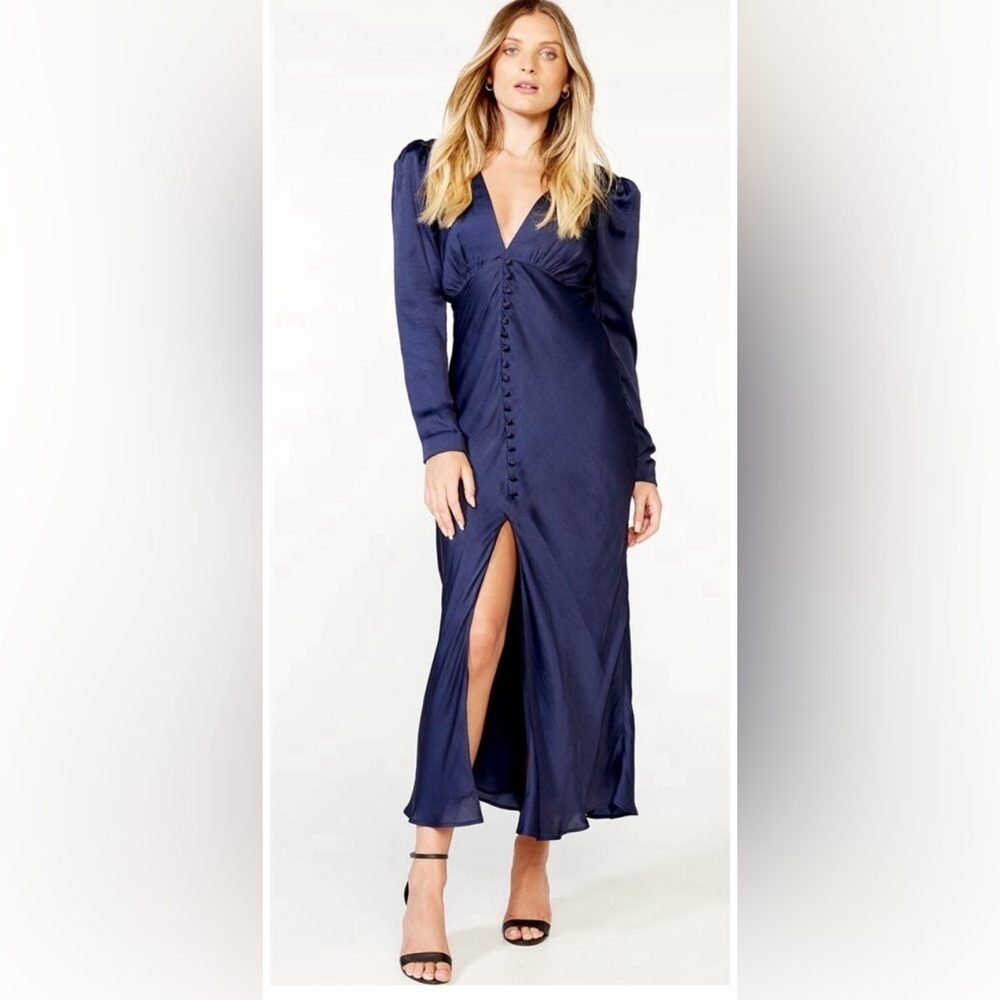 Bardot Rylee Midi Dress Womens Size 4 XSFrench Navy Blue Long Sleeve New Evening